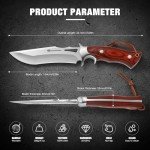 DRACHENADER 10.24" M390 Knives Hunting Knife, Fixed Blade Knife with Leather Sheath, Bushcraft Full Tang Knife Non-slip Red Coloured Wooden Handle