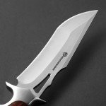 DRACHENADER 10.24" M390 Knives Hunting Knife, Fixed Blade Knife with Leather Sheath, Bushcraft Full Tang Knife Non-slip Red Coloured Wooden Handle