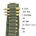 Tactical 100 Rounds 56" Rifle Pistol Bullet Cartridge Bandolier Ammo Belt Shell Holder Hunting Shooting for .357 7.62x39mm .38 .410 30-30 .270 9mm Green