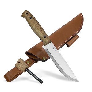 BPS Knives Adventurer - Bushcraft Knife - Fixed-Blade Carbon Steel Knife with Leather Sheath and Firestarter - Outdoor Full Tang Knives - Camping Knives - Survival Tactical Camp Knives