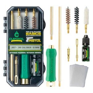 Clenzoil Pistol Basics Single-Caliber Cleaning Kit - All-in-One Gun Cleaning Kit - Gun Maintenance & Firearm Care - with Bore Brushes, Gun Oil & More - for 38 Caliber & 9 mm Pistols