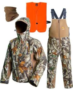 Hunt Quiet Hunting Clothes for Men with Face Mask, Silent Water Resistant Hunting Jacket and Bibs,Blaze Orange Vest &Face Mask (Next Camo G2, L)
