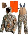 Hunt Quiet Hunting Clothes for Men with Face Mask, Silent Water Resistant Hunting Jacket and Bibs,Blaze Orange Vest &Face Mask (Next Camo G2, L)