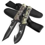 Mossy Oak Fixed Blade Hunting Knife Set - 2 Piece, Full Tang Handle Straight Edge and Gut Hook Blades Game Processing Knife, Sheath Included - Green Camo