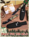 Mossy Oak Fixed Blade Hunting Knife Set - 2 Piece, Full Tang Handle Straight Edge and Gut Hook Blades Game Processing Knife, Sheath Included - Green Camo