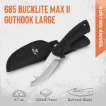 Buck Knives 685 Large BuckLite Max II Hunting Knife, 4" Fixed Blade, Dynaflex Rubber Handle, 420HC Stainless Steel Guthook Blade, Sheath Included, Knife Made in the USA, 4.7 oz