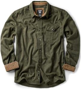 CQR Men's 100% All Cotton Button Down Flannel Shirts, Long Sleeve Brushed Warm Soft Casual Outdoor Plaid Shirt, Corduroy Hunter Green, Large