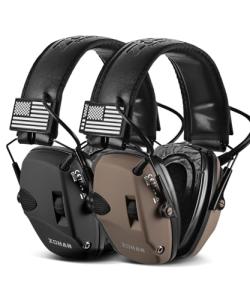 ZOHAN Shooting Ear Protection with Gel Ear Pads, 4X Sound Amplification, 23dB NRR Impact Hearing Protection for Shooters, Hunting, Range Use(Gel-Black+Brown)