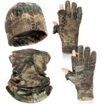 Janmercy 3 Pcs Camouflage Hunting Gloves Beanie and Scarf Set for Men Women Cold Weather Hunting Accessories(Classic Color,Camo)