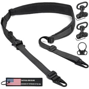 WarBull 2 Point Rifle Sling, QD Swivel Quick Adjust Gun Sling with HK Hook, Soft Shoulder Pad Tactical Rifle Sling for Rifle, Shotgun, Crossbow, Hunting and Outdoor Sports with Keychain Gift (Black)