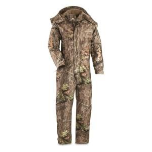 Guide Gear Men's Dry Waterproof Hunting Coveralls with Hood, Insulated Camo Hunt Overalls Mossy Oak Country Roots LARGE