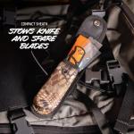 OUTDOOR EDGE RazorBone Replaceable Blade Folding Hunting Knife with Clip & Sheath, 3 Butcher Knife Blade Styles - Boning, Gutting, & Skinning Knives. Blaze Orange, Camo Sheath, 6 Blades & Blade Box
