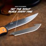 OUTDOOR EDGE RazorBone Replaceable Blade Folding Hunting Knife with Clip & Sheath, 3 Butcher Knife Blade Styles - Boning, Gutting, & Skinning Knives. Blaze Orange, Camo Sheath, 6 Blades & Blade Box