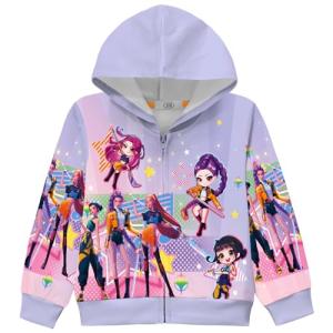 Girls Hoodies Demon Hunters Sweatshirts Fashion Cute Cartoon Graphic Rumi Mira Zoe Long Sleeve Zipper Jacket Hoodied (US, Age, 5 Years, 6 Years, Purple)
