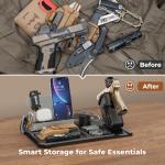 ONNAIS Gun Rack Trigger Lock - Detachable One-Hand Quick-Access Pistol Rack with Handgun Safe, All-in-One Desk & Nightstand Organizer with Phone Stand, Gun Accessories & Birthday Gifts for Men