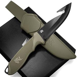 ODENWOLF HUNTER 2 - Tactical Hunting Knife with Gut Hook - Deer SkinningKnife for Hunting - Knife Fixed Blade with Sheath - Field Dressing Knive with Gutting Hook - Survival Knife with Sheath