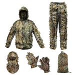 Ghillie Suit Camouflage Hunting Suits Outdoor 3D Leaf Lifelike Camo Clothing Lightweight Breathable Hooded Apparel Suit, Hunting Gloves, Leafy Face Mask and Bag for Jungle Shooting Halloween…