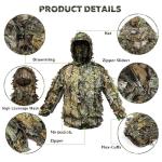 Ghillie Suit Camouflage Hunting Suits Outdoor 3D Leaf Lifelike Camo Clothing Lightweight Breathable Hooded Apparel Suit, Hunting Gloves, Leafy Face Mask and Bag for Jungle Shooting Halloween…