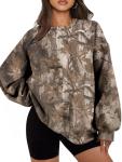MSBESYOR Camo Sweatshirt for Women Mens Oversized Fleece Camouflage Maple Leaf Crewnecks Pullover Tops Hunting Hoodies