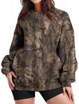 MSBESYOR Camo Sweatshirt for Women Mens Oversized Fleece Camouflage Maple Leaf Crewnecks Pullover Tops Hunting Hoodies