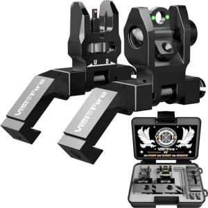 Visiofire 45 Degree Offset Iron Sights| Flip Up Fiber Optic Sights with Red Green Dots| Tool-Free Adjustable Back Up Canted Iron Sights Rapid Transition (45 Degree Offset Iron Sights)