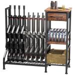 YOHKOH Gun Rack for Heavy-Duty Gun Storage with 9 Open Slots and 6 Pistol Holders, Includes Wood Shelf and Drawer, Black Finish with Reinforced Carbon-Steel, Freestanding for Indoor Home Garage Use
