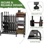 YOHKOH Gun Rack for Heavy-Duty Gun Storage with 9 Open Slots and 6 Pistol Holders, Includes Wood Shelf and Drawer, Black Finish with Reinforced Carbon-Steel, Freestanding for Indoor Home Garage Use