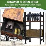 YOHKOH Gun Rack for Heavy-Duty Gun Storage with 9 Open Slots and 6 Pistol Holders, Includes Wood Shelf and Drawer, Black Finish with Reinforced Carbon-Steel, Freestanding for Indoor Home Garage Use