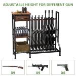 YOHKOH Gun Rack for Heavy-Duty Gun Storage with 9 Open Slots and 6 Pistol Holders, Includes Wood Shelf and Drawer, Black Finish with Reinforced Carbon-Steel, Freestanding for Indoor Home Garage Use