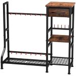 YOHKOH Gun Rack for Heavy-Duty Gun Storage with 9 Open Slots and 6 Pistol Holders, Includes Wood Shelf and Drawer, Black Finish with Reinforced Carbon-Steel, Freestanding for Indoor Home Garage Use
