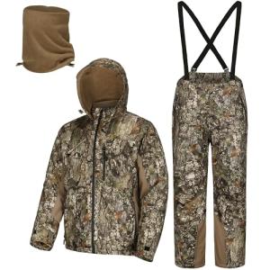 UIIHUNT Hunting Clothes for Men with Face Mask, Silent Waterproof Camo Jacket & Pants, Warm Hunting Suit for Cold Weather (US, Alpha, Large, Regular, Regular, Dead Tree Camo)