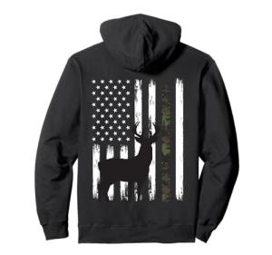 Whitetail Deer Hunting Hunter Buck Camo American Flag USA Pullover Hoodie