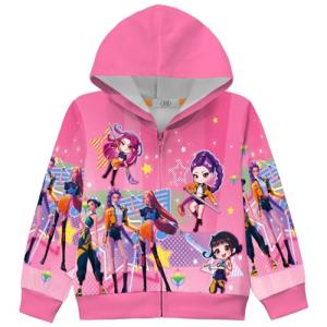 Girls Hoodies Demon Hunters Sweatshirts K Pop Fashion Cute Cartoon Graphic Rumi Mira Zoe Long Sleeve Zipper Jacket Hoodied Hot Pink