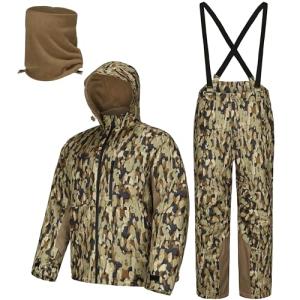 UIIHUNT Hunting Clothes for Men with Face Mask, Silent Waterproof Camo Jacket & Pants, Warm Hunting Suit for Cold Weather (US, Alpha, XX-Large, Regular, Regular, Yellow Cloud Camo)