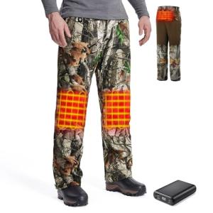 TIDEWE Hunting Pants Heated for Men with Battery Pack, Water Resistant Rechargeable Heating Pants, Warm Heated Pants with Elastic Waist for Hiking Trekking Skiing Ice Fishing (Next Camo G2, L)