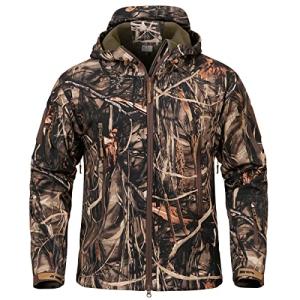 NAVEKULL Silent Hunting Clothes for Men Soft Shell Outdoor Jacket Water Resistant Windproof Camo Fleece Hooded Tactical Quiet Coat Military Army Lightweight Training Tree Camouflage Hiking Jackets