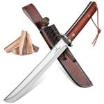 TAN REN Outdoor Knife Fixed Blade, Hunting Knife with Sheath, 8 Inch Survival Knives with Wooden Handle for Camping, Outdoor, Bushcraft Knives for Men