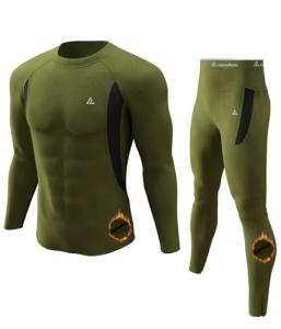 CL convallaria Thermal Underwear for Men, Winter Hunting Gear Sport Long Johns Base Layer Top and Bottom Set Midweight Army Green L