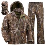 Wild Cedar Camo Hunting Clothes for Men with Fleece Lining,Quiet Insulated Hunting Jacket and Pants, Water Resistant Suit for Cold Weather Deer Duck Hunting