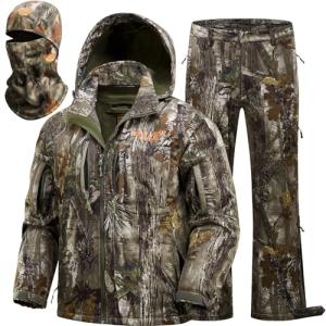 NEW VIEW Camo Hunting Clothes for Men, Quiet Warm Fleece Lining, Cold Weather Deer Hunting Jacket and Pants with Face Mask
