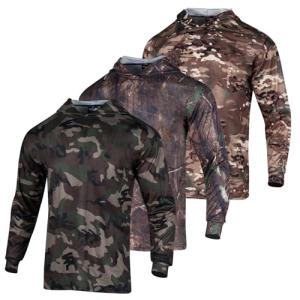 WISIGO 3pcs Men's Hunting Camo Shirts,Camouflage Long Sleeve Hooded Shirts for Men Lightweight Fishing Hiking Camping(Mix,L)