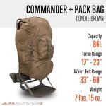ALPS OutdoorZ Commander + Pack Bag – 5,250 in³ Hunting Backpack with Freighter Frame, Rifle Holder, Spotting Scope Pocket, Ripstop Fabric, Adjustable Coyote Brown Pack