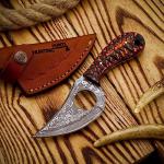 HUNTING HUNTS Predator Hunter - Handmade Damascus Knife with Leather Sheath - For Skinning, Camping, Outdoor - EDC 7” Fixed Blade Bushcraft Knives | Red Black Exotic Wood Handle