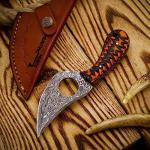 HUNTING HUNTS Predator Hunter - Handmade Damascus Knife with Leather Sheath - For Skinning, Camping, Outdoor - EDC 7” Fixed Blade Bushcraft Knives | Red Black Exotic Wood Handle