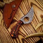 HUNTING HUNTS Predator Hunter - Handmade Damascus Knife with Leather Sheath - For Skinning, Camping, Outdoor - EDC 7” Fixed Blade Bushcraft Knives | Red Black Exotic Wood Handle