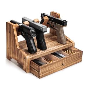 DGWJSU Pistol Rack Gun Safe, Real Wood Handgun Rack Holder for Gun Cabinet Accessories, Rustic Style Gun Rack Organizer for Nightstand, Gifts for Men