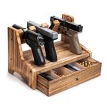 DGWJSU Pistol Rack Gun Safe, Real Wood Handgun Rack Holder for Gun Cabinet Accessories, Rustic Style Gun Rack Organizer for Nightstand, Gifts for Men