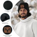 gswirmchsq Deer Hunting Beanie Hat Black, Cute Funny Leather Patch Winter Knit Skull Cap Hunting Gifts for Adult Men Women