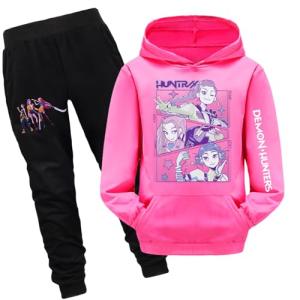 Girls 2 Piece Outfits Long Sleeve Hooded Sweatshirt and Sweatpants Tracksuits Cute Cartoon Anime Clothing Sets