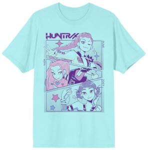 Kpop Demon Hunters Panel Art Blue Glass Huntrix Adult Crew Neck Short Sleeve T-Shirt-Small